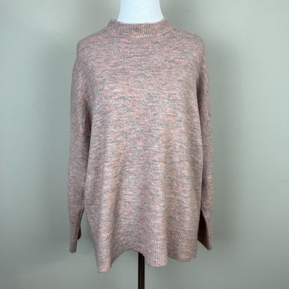 Dreamers Sweater Small Gray Pink Mock Neck Long Sleeve Knit Relaxed Fit - Picture 12 of 12